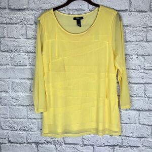 ALFANI Petite 3/4 Sleeve Layered Yellow Blouse Size PXL